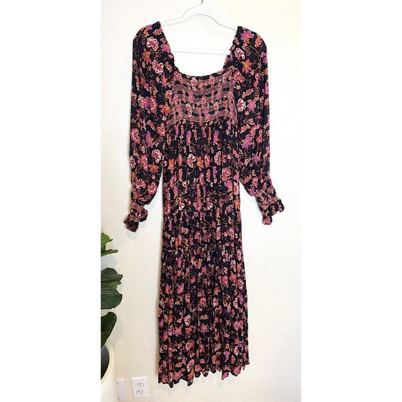Free People Sweet Escape Square Neck Long Puff Sleeve Floral Maxi Dress Black - Picture 3 of 8